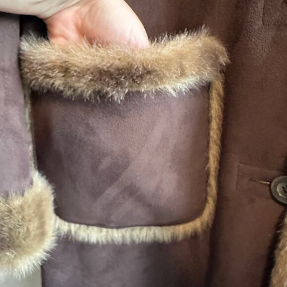 Dennis Basso Reversible Faux Suede and Fur Hooded Coat Brown M - Picture 8 of 14